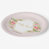 ピンクと金ゴールドの花赤ちゃん女の子の赤ちゃんシャワー ペーパープレート (アングル)