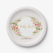 ピンクと金ゴールドの花赤ちゃん女の子の赤ちゃんシャワー ペーパープレート (正面)