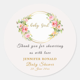 ピンクと金ゴールドの花赤ちゃん女の子の赤ちゃんシャワー ラウンドシール