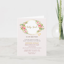 ピンクと金ゴールドの花赤ちゃん女の子の赤ちゃんシャワー 招待状