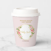 ピンクと金ゴールドの花赤ちゃん女の子の赤ちゃんシャワー 紙コップ (裏面)