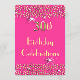 ピンクと金ゴールドの華やかな輝き30歳の誕生日パーティー 招待状