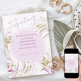 ピンクと金ゴールドの葉の妊娠を期待していた 案内状