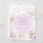 ピンクと金ゴールドの葉の妊娠を期待していた 案内状 (正面)