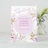 ピンクと金ゴールドの葉の妊娠を期待していた 案内状 (スタンド正面)