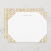 ピンクと金ゴールドの葉モノグラムの文具 ノートカード (正面/裏面)