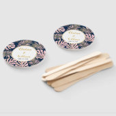 ピンクと金ゴールドの葉熱帯のネイビー結婚ブルー ハンドファン (組立なし)