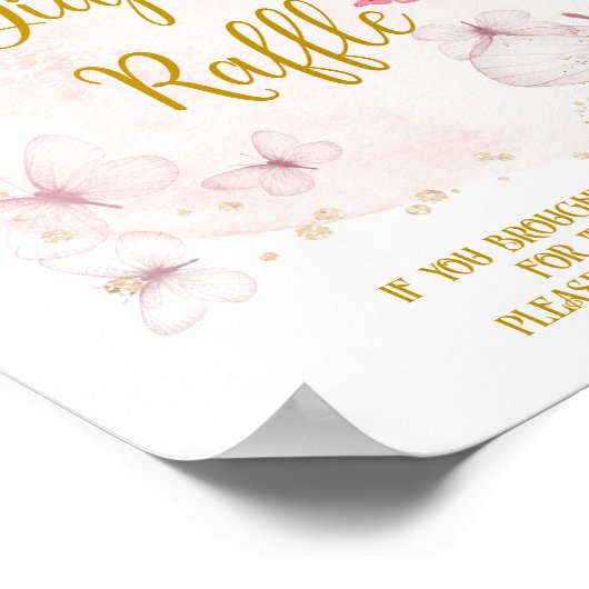 ピンクと金ゴールドの誕生日おむつラッフルテーブルサイン ポスター (角)