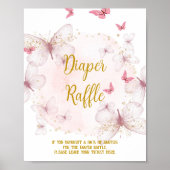 ピンクと金ゴールドの誕生日おむつラッフルテーブルサイン ポスター (正面)