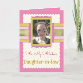 ピンクと金ゴールドの誕生日に写真の娘を追加 カード (正面)