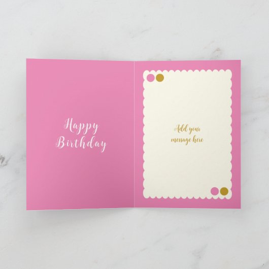 ピンクと金ゴールドの誕生日に写真の娘を追加 カード (内部)