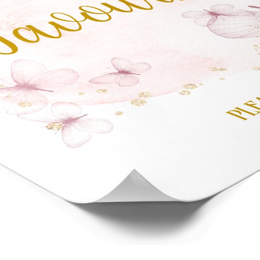 ピンクと金ゴールドの誕生日はテーブルの記号を好む ポスター (角)