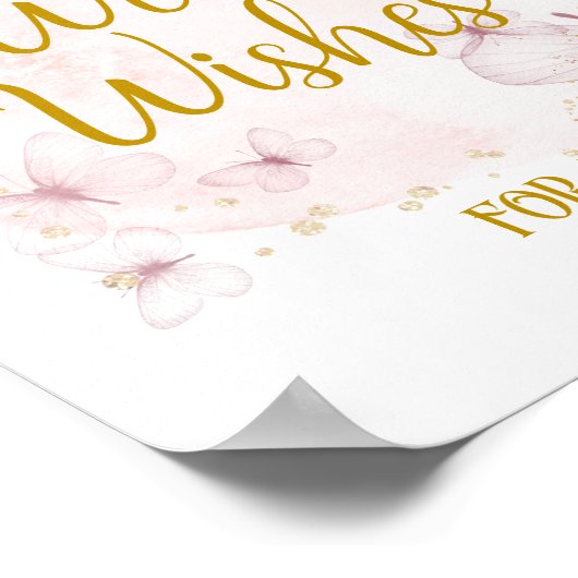 ピンクと金ゴールドの誕生日ウェルウィッシュテーブルサイン ポスター (角)