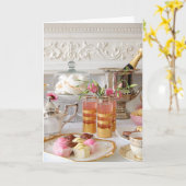 ピンクと金ゴールドの誕生日カード、English Tea, Cake カード (黄色い花)