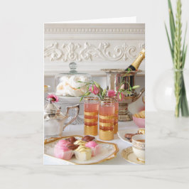 ピンクと金ゴールドの誕生日カード、English Tea, Cake カード