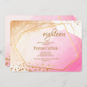 ピンクと金ゴールドの誕生日パーティーの招待 招待状 (正面/裏面)
