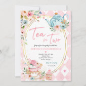 ピンクと金ゴールドの誕生日パーティー用フローラ 招待状 (正面)