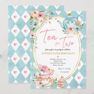 ピンクと金ゴールドの誕生日パーティー用フローラ 招待状