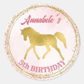 ピンクと金ゴールドの誕生日パーティー ラウンドシール (正面)