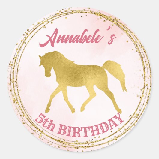 ピンクと金ゴールドの誕生日パーティー ラウンドシール (正面)