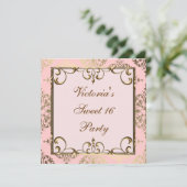 ピンクと金ゴールドの誕生日パーティー 招待状 (スタンド正面)