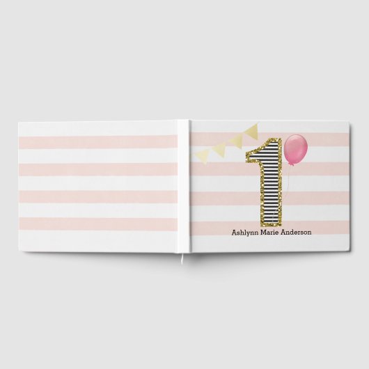ピンクと金ゴールドの誕生日 ゲストブック (全面)