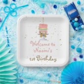 ピンクと金ゴールドの誕生日 ペーパープレート (パーティー)