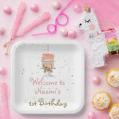 ピンクと金ゴールドの誕生日 ペーパープレート (パーティー)