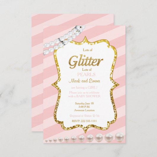 ピンクと金ゴールドの赤ちゃんシャワーの招待状 招待状 (正面/裏面)