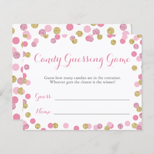 ピンクと金ゴールドの赤ちゃんシャワーキャンディ推測ゲーム (正面/裏面)
