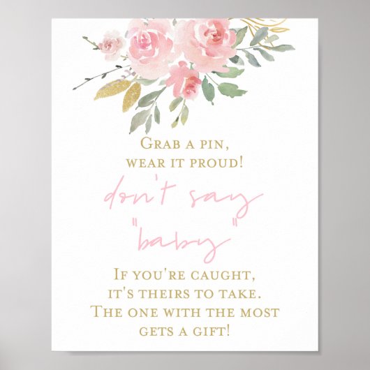 ピンクと金ゴールドの赤ちゃんシャワーゲームサイン ポスター (正面)