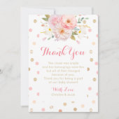 ピンクと金ゴールドの赤ちゃんシャワーサンキューカード (正面)