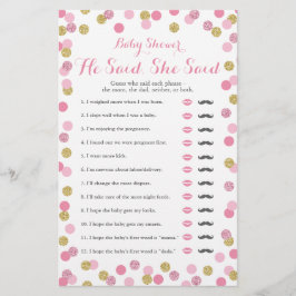 ピンクと金ゴールドの赤ちゃんシャワー彼は彼女はゲームを言った