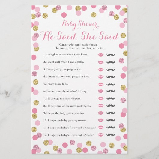 ピンクと金ゴールドの赤ちゃんシャワー彼は彼女はゲームを言った (正面)