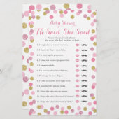 ピンクと金ゴールドの赤ちゃんシャワー彼は彼女はゲームを言った (正面/裏面)