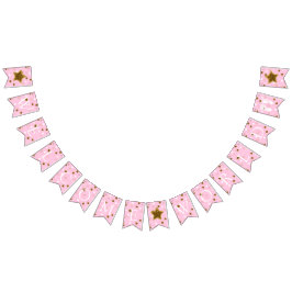 ピンクと金ゴールドの赤ちゃんシャワー歓迎の世界のフットプリント バンティングフラッグ