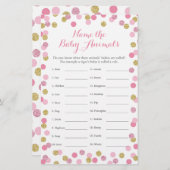 ピンクと金ゴールドの赤ちゃんシャワー赤ちゃん動物の名前ゲーム (正面/裏面)