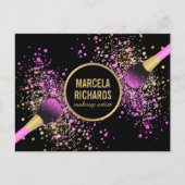 ピンクと金ゴールドの赤面紙吹雪メイクアップアーティスト ポストカード (正面)