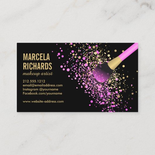 ピンクと金ゴールドの赤面紙吹雪メイクアップアーティスト 名刺 (裏面)