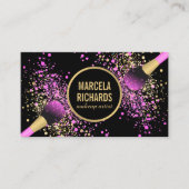 ピンクと金ゴールドの赤面紙吹雪メイクアップアーティスト 名刺 (正面)