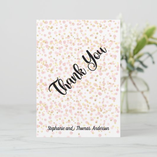 ピンクと金ゴールドの重ね合わせパーソナライズされたサンキューカード サンキューカード (スタンド正面)