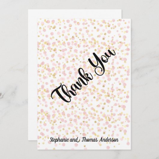 ピンクと金ゴールドの重ね合わせパーソナライズされたサンキューカード サンキューカード (正面/裏面)