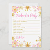 ピンクと金ゴールドの雪片がベビーを願う 招待状 (正面)