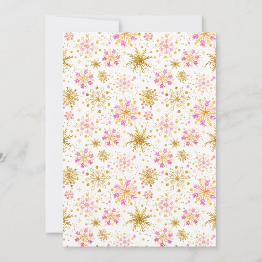 ピンクと金ゴールドの雪片の冬の赤ちゃんシャワー 招待状 (裏面)