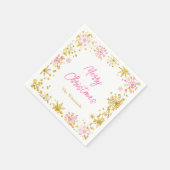 ピンクと金ゴールドの雪片クリスマスパーティー スタンダードカクテルナプキン (角)