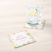 ピンクと金ゴールドの雪片バースデーパーティー スクエアペーパーコースター (インサイチュ)