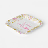 ピンクと金ゴールドの雪片バースデーパーティー ペーパープレート (傾斜あり)