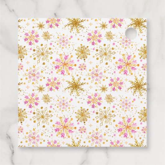 ピンクと金ゴールドの雪片ベビーシャワーありがとう フェイバータグ (裏面)