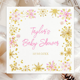 ピンクと金ゴールドの雪片ベビーシャワー スタンダードカクテルナプキン