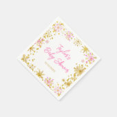 ピンクと金ゴールドの雪片ベビーシャワー スタンダードカクテルナプキン (角)